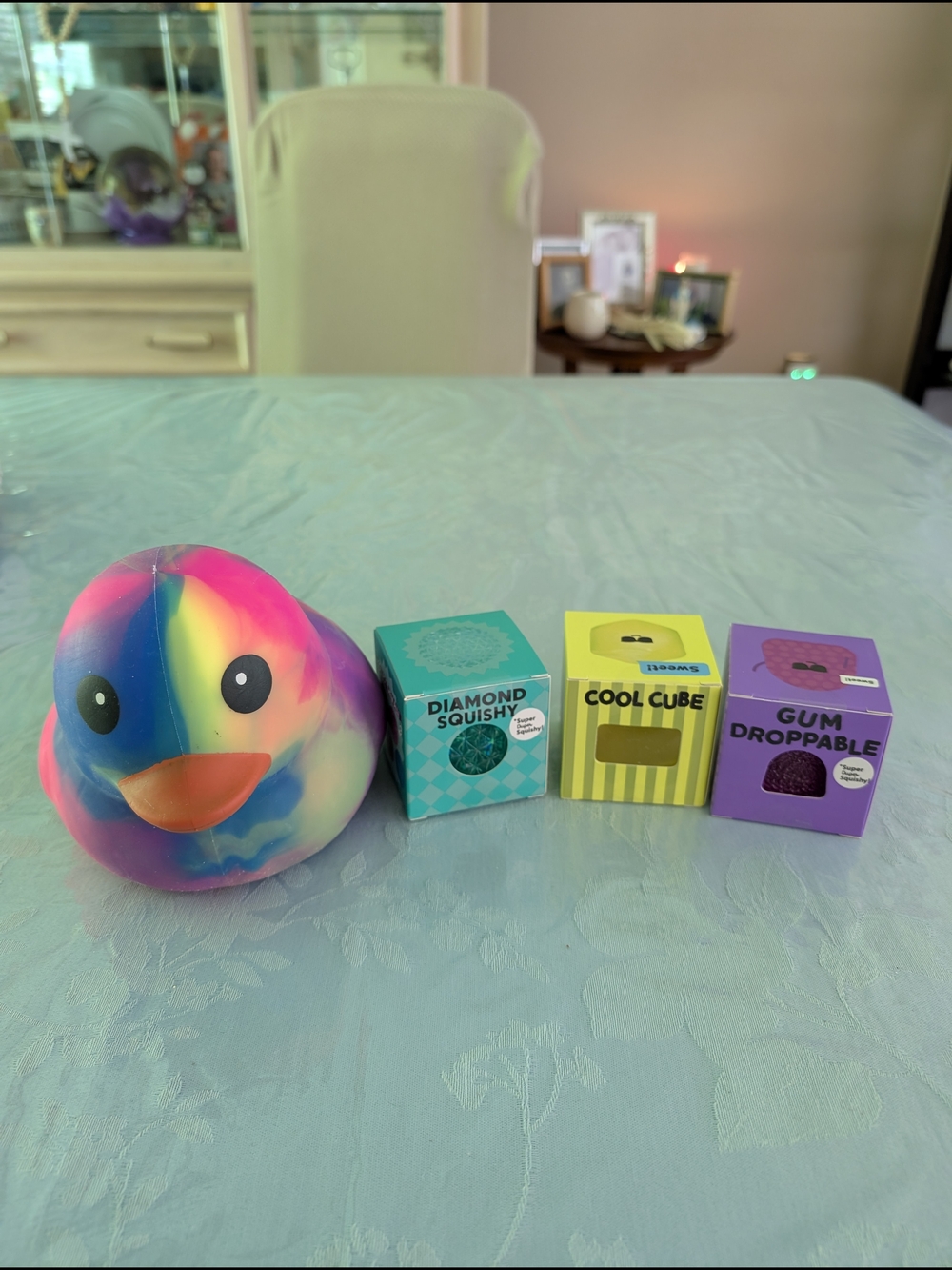 Rainbow Tie-Dye Duck Squishy Plush Diamond Cool Cube And Gum Droppable Squishy